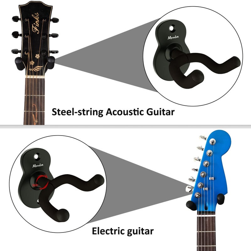 Moodve Guitar Wall Mount 4-Pack, Metal Guitar Hanger, Guitar-Shaped Guitar Wall Hanger, Black Guitar Holder Stand for Bass Electric Acoustic Guitar Ukulele (Black) - Image 2